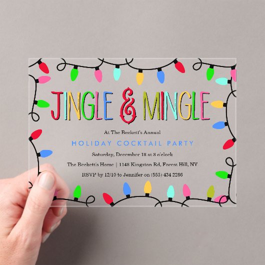 Jingle en Mingle | Kerstfeestdag — Cocktail Acryl Uitnodigingen (Insitu (Draagbaar))