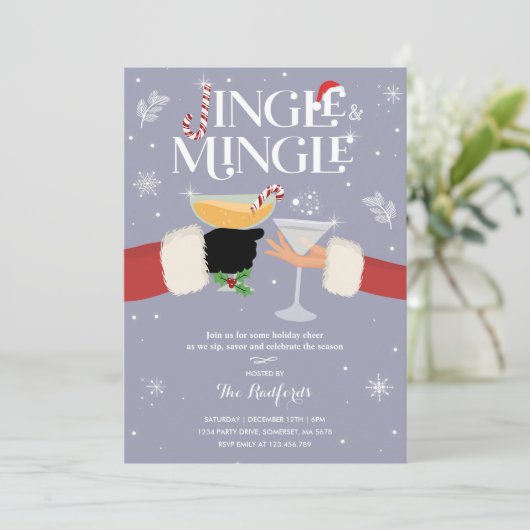 Jingle en Mingle Kerstfeestdag Cocktail Party Kaart (Staand voorkant)
