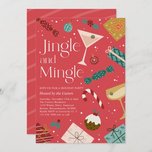 Jingle en Mingle Kerstfeestdag Cocktail Party Kaart (Voorkant / Achterkant)