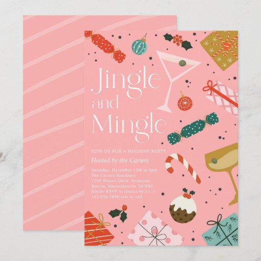 Jingle en Mingle Kerstfeestdag Cocktail Party Kaart (Voorkant / Achterkant)