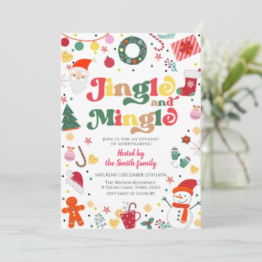 Jingle en Mingle kerstfeestje Kaart (Staand voorkant)
