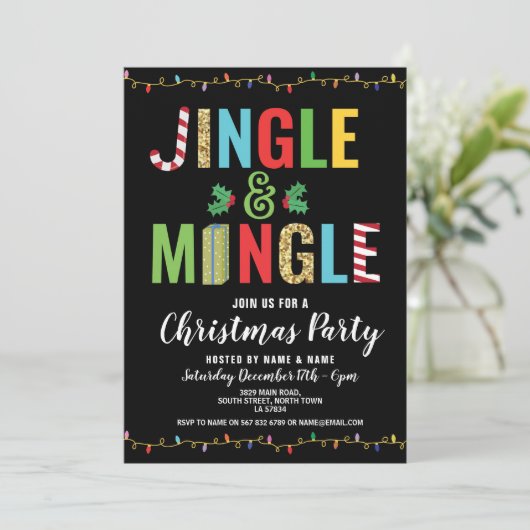 Jingle en Mingle kerstfeestjes Feestdagen uitnodig Kaart (Staand voorkant)