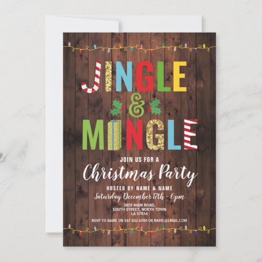 Jingle en Mingle kerstparty Feestdagen Hout Kaart (Voorkant)