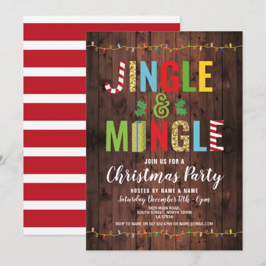 Jingle en Mingle kerstparty Feestdagen Hout Kaart (Voorkant / Achterkant)