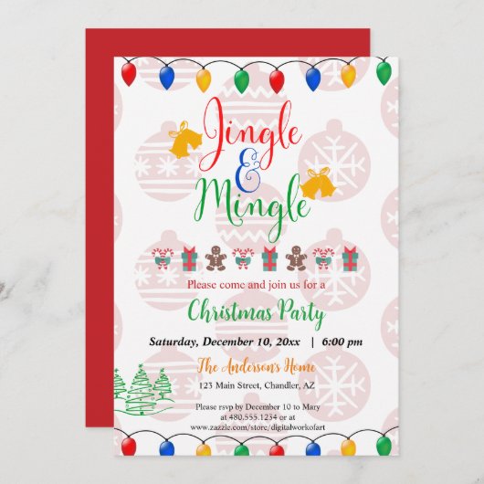 Jingle en Mingle Kerstparty Home Kantoor Invi Kaart (Voorkant / Achterkant)