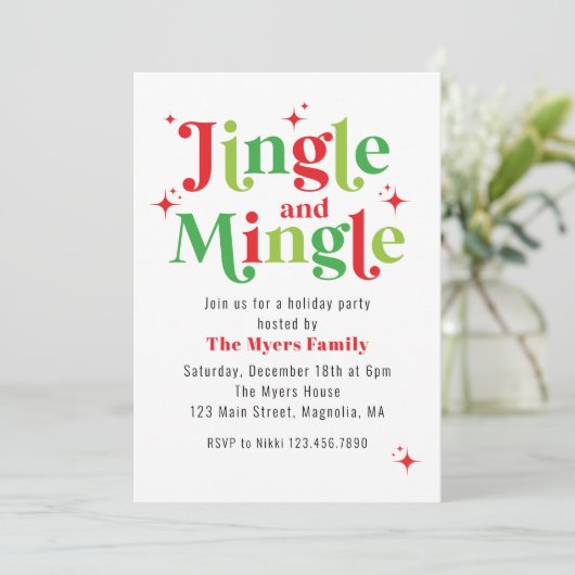 Jingle en Mingle Kerstparty Kaart (Staand voorkant)
