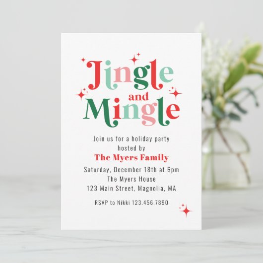 Jingle en Mingle Kerstparty Kaart (Staand voorkant)