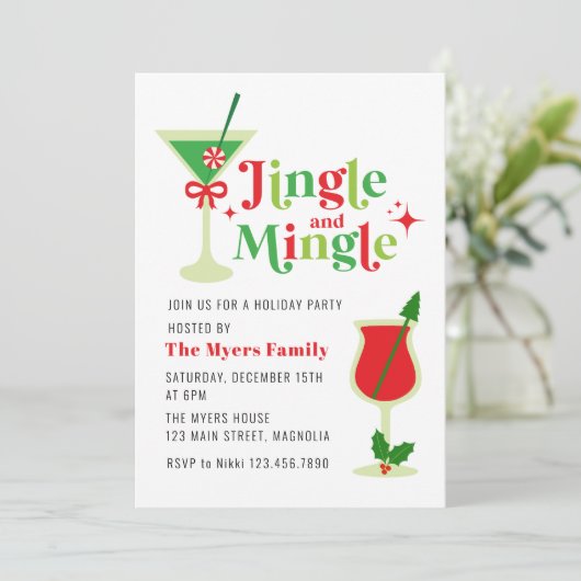 Jingle en Mingle Kerstparty Kaart (Staand voorkant)