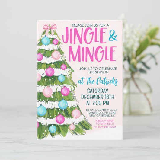 Jingle en Mingle Kerstparty Kaart (Staand voorkant)