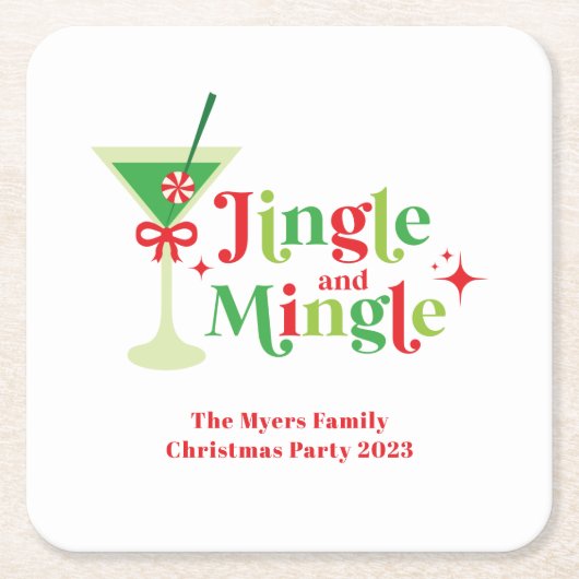 Jingle en Mingle Kerstparty Kartonnen Onderzetters (Voorkant)