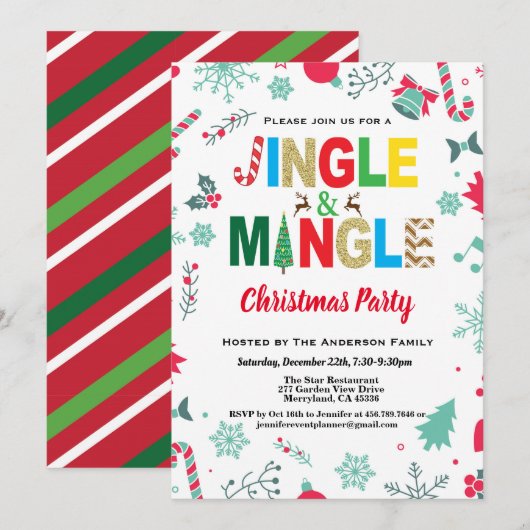 Jingle en Mingle Kerstparty, wit en goud Kaart (Voorkant / Achterkant)