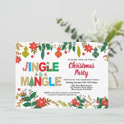 Jingle en Mingle Kerstparty, wit en goud Kaart (Staand voorkant)