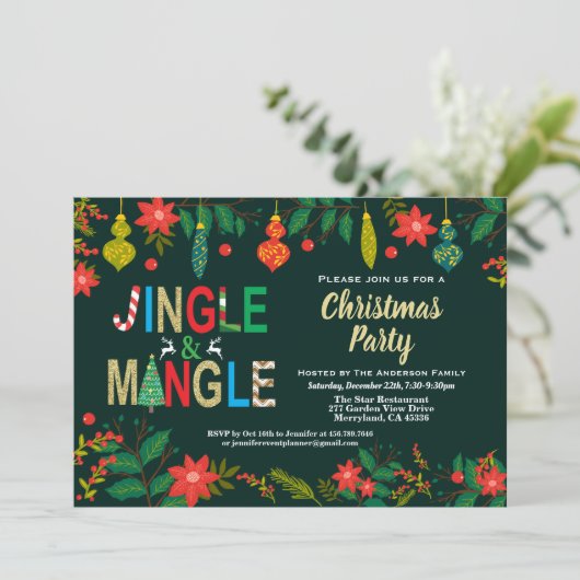 Jingle en Mingle Kerstparty, zwart en goud Kaart (Staand voorkant)