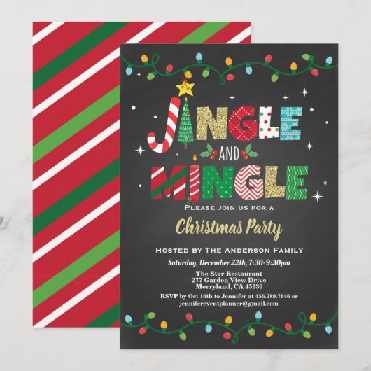 Jingle en Mingle Kerstparty, zwart en goud Kaart (Voorkant / Achterkant)