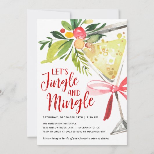 Jingle en Mingle Kerstvakantie Cocktail Party Kaart (Voorkant)