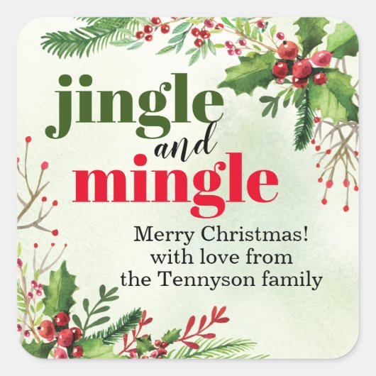 Jingle en Mingle Kerstvakantie Vierkante Sticker (Voorkant)
