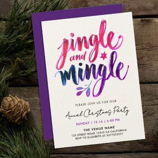 Jingle en Mingle Modern Paarse roze penseelscript Kaart