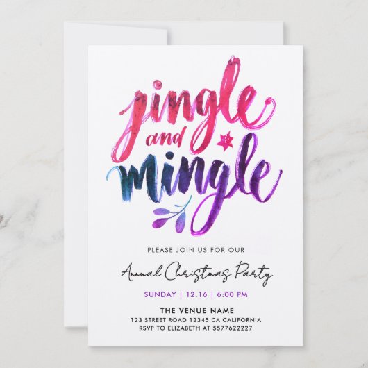 Jingle en Mingle Modern Paarse roze penseelscript Kaart (Voorkant)