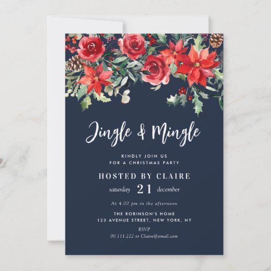 Jingle en Mingle Navy Blue Kerstfeest Kaart (Voorkant)