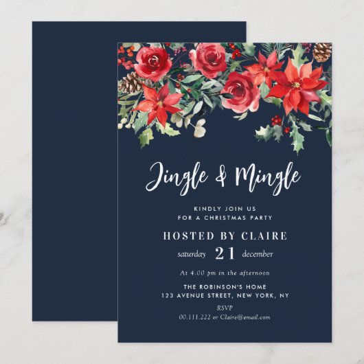 Jingle en Mingle Navy Blue Kerstfeest Kaart (Voorkant / Achterkant)