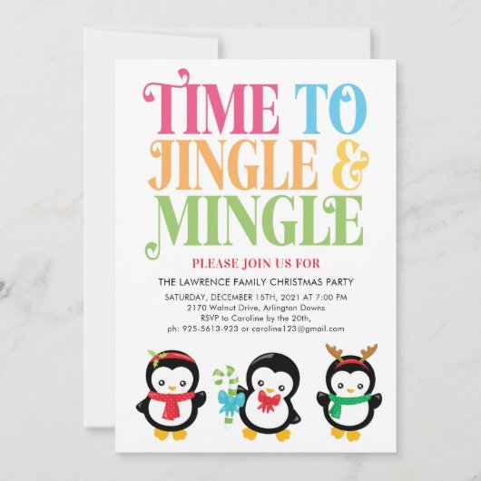 Jingle en Mingle Penguin Fun kerstparty Kaart (Voorkant)