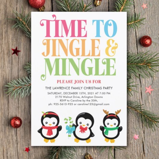 Jingle en Mingle Penguin Fun kerstparty Kaart