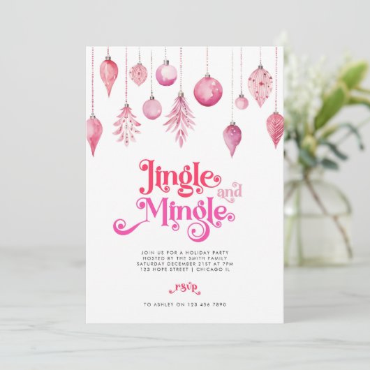 Jingle en Mingle Pink kerstfeest Kaart (Staand voorkant)