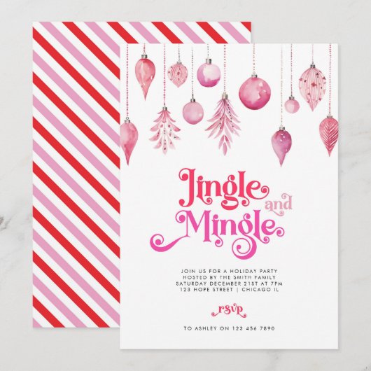 Jingle en Mingle Pink kerstfeest Kaart (Voorkant / Achterkant)
