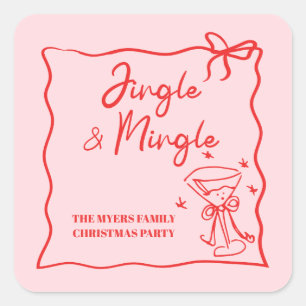 Jingle en Mingle Roze Rode lint Vierkante Sticker