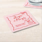 Jingle en Mingle Roze Rood lint Kartonnen Onderzetters (Schuin)