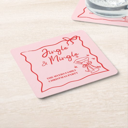 Jingle en Mingle Roze Rood lint Kartonnen Onderzetters (Schuin)