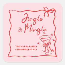Jingle en Mingle Roze Rood lint Vierkante Sticker