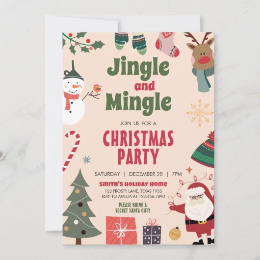 Jingle en Mingle Schattige kerstfeest Kaart (Voorkant)