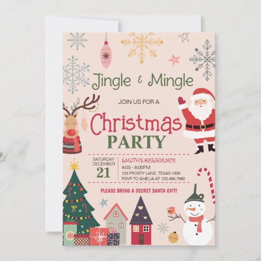Jingle en Mingle Schattige kerstfeest Kaart (Voorkant)