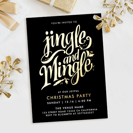 Jingle en Mingle Stijlvolle zwart goud kalligrafie Folie Uitnodiging