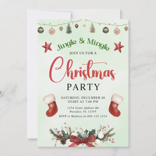 Jingle en Mingle Stocking Christmas Party Kaart (Voorkant)