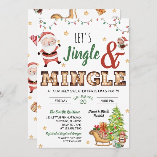 Jingle en Mingle Ugly Sweater Party Kaart (Voorkant / Achterkant)