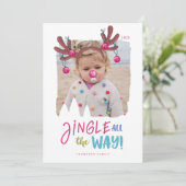 Jingle helemaal Fun Photo Reindeer Antler Bells Feestdagenkaart (Staand voorkant)