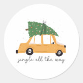 Jingle helemaal naar auto en kerstboomvakantie ronde sticker (Voorkant)