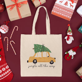 Jingle helemaal naar auto en kerstboomvakantie tote bag