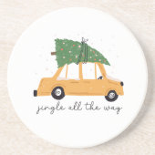 Jingle helemaal naar auto en kerstboomvakantie zandsteen onderzetter (Voorkant)