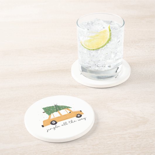 Jingle helemaal naar auto en kerstboomvakantie zandsteen onderzetter (Zijkant)