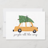Jingle helemaal naar de auto en de kerstboom feestdagenkaart (Voorkant)