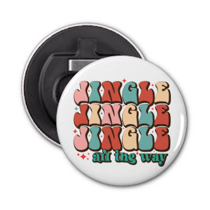 Jingle helemaal Retro Groovy Kerst Feestdagen Button Flesopener