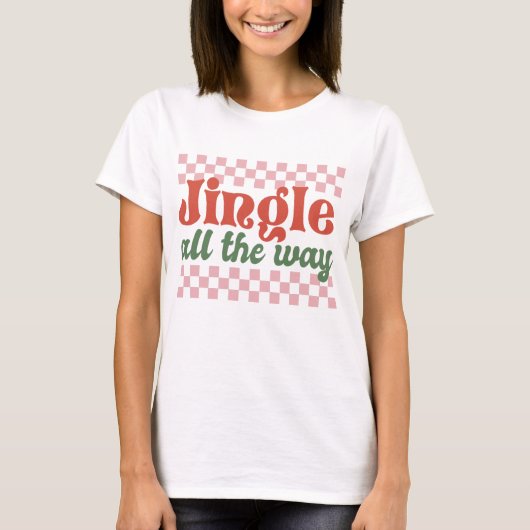 Jingle helemaal Retro Groovy Kerstmis T-shirt (Voorkant)