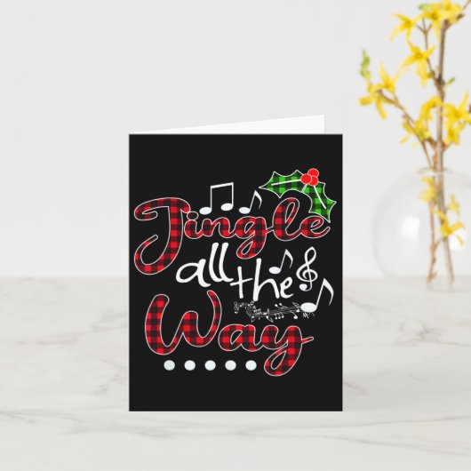 Jingle helemaal rode buffel geruite kerst kaart (Gele Bloem)