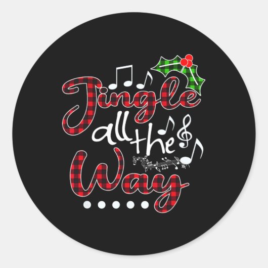 Jingle helemaal rode buffel geruite kerst ronde sticker (Voorkant)