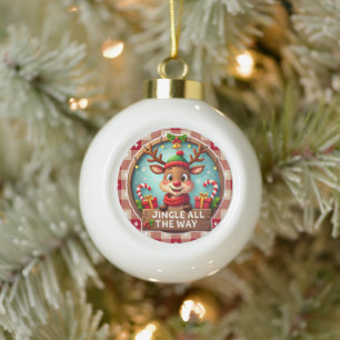 Jingle helemaal vrolijk rendier kerst keramische bal ornament