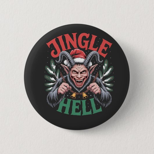 Jingle Hell Christmas Krampus Evil Xmas Ronde Button 5,7 Cm (Voorkant)