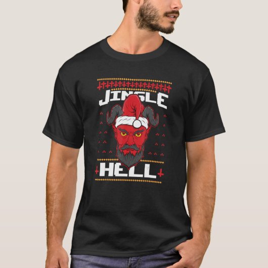 Jingle Hell Devil Hail Satan Santa Claus Rock Fan T-shirt (Voorkant)